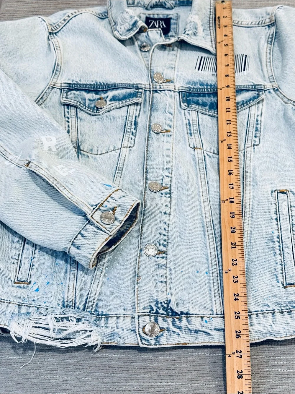 ZARA MAN Limited Edition Distressed Graphic Denim Jacket Men's S